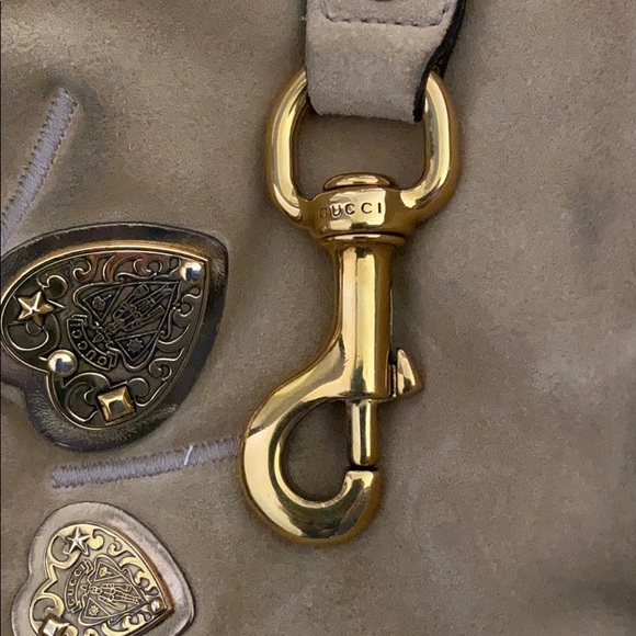 Suede and Leather Gucci Bag w/Metal Handle - Picture 5 of 8
